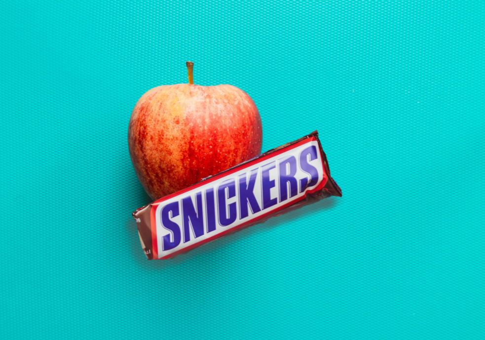 an apple and snickers