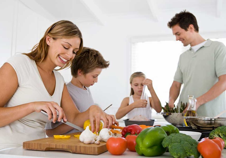 family preparing organic food