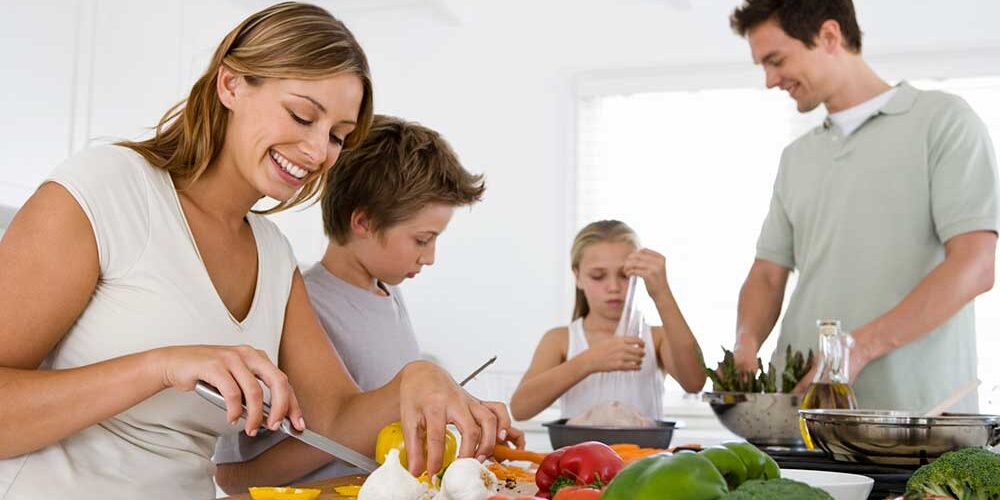 family preparing organic food